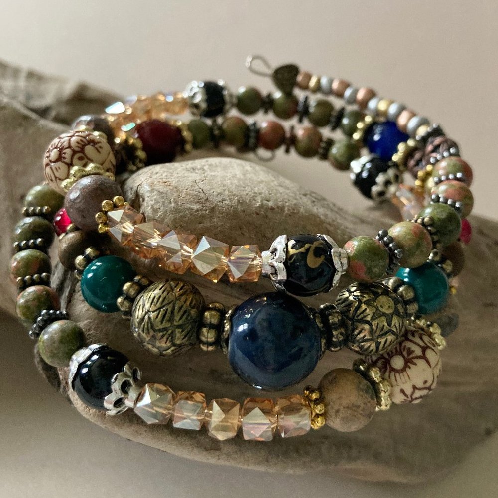 Vintage Chic Bohemian Artisan Beaded Wrap Bracelet